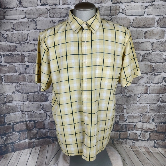 Quicksilver Plaid Button Front Shirt Short Sleeve Yellow Navy White Size XL - Picture 4 of 16